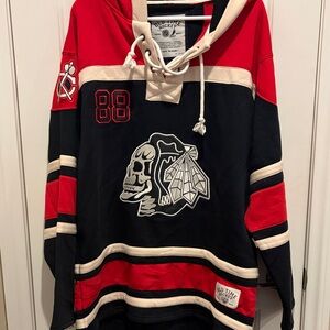 BLACKHAWKS Old Time Hockey Red and Black Hoodie